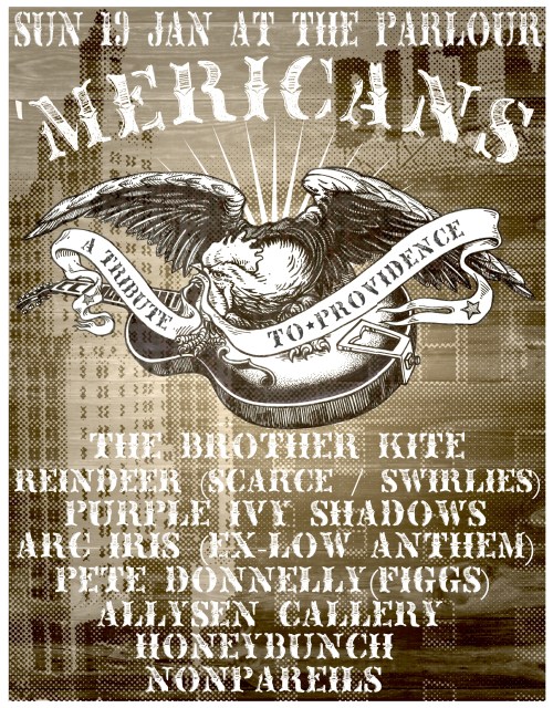 the 'Mericans Tribute Jan 19th 2014 Showcase Poster with Purple Ivy Shadows and Nonpareils